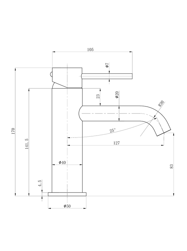 OTUS Slimline Basin Mixer Curved Spout Brushed Copper PLC2001SS-BC
