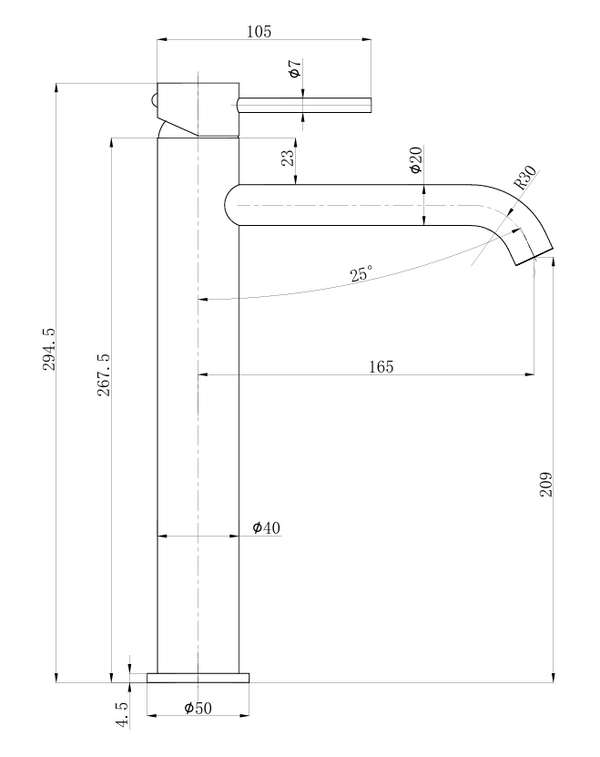 OTUS Slimline High Rise Basin Mixer Brushed Copper PLC2002SS-BC